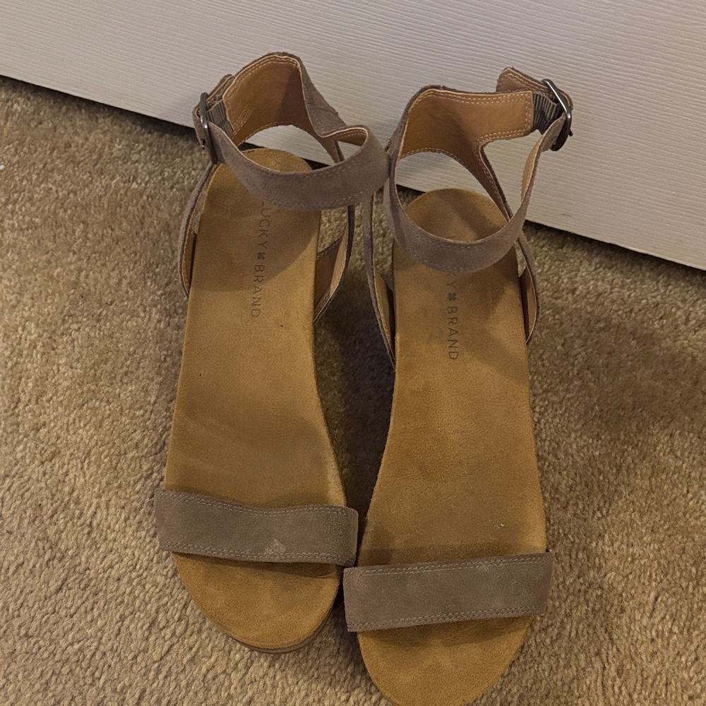 Lucky Brand Taupe Suede Ankle-Strap Sandals